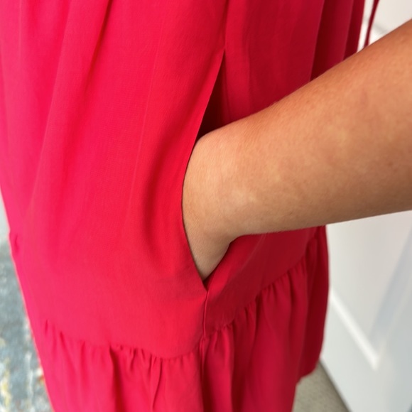 Who What Wear Red Ruffled Statement Sleeves, Tiered Dress - Picture 6 of 6